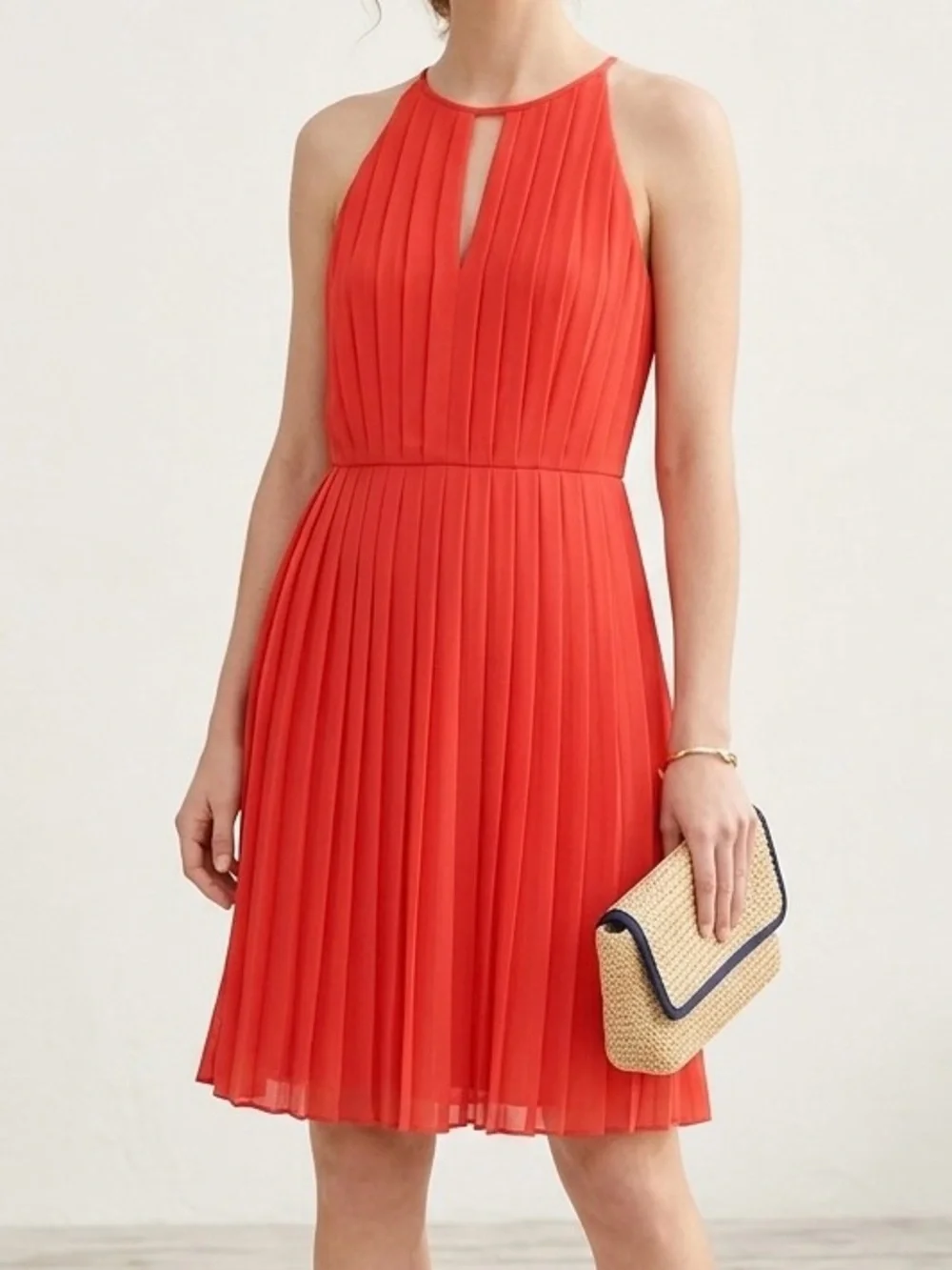 J.Crew Red Pleated Keyhole Halter Chiffon Mini Dress Cherry Tomato Summer Size 6
